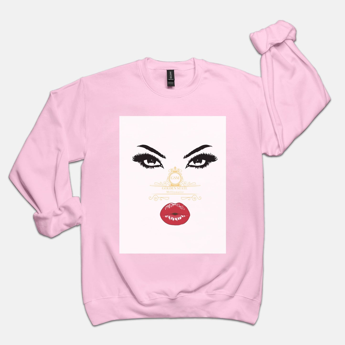 Women's Red Lips Golden State Millionaire Crew Neck Sweatshirt Gildan 18000