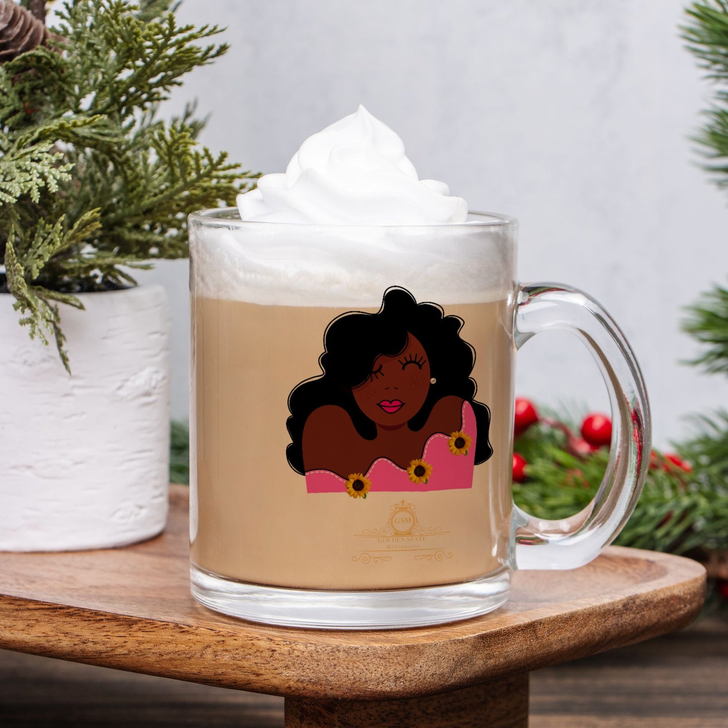 Pink lady in Sunflowers Glass Mug