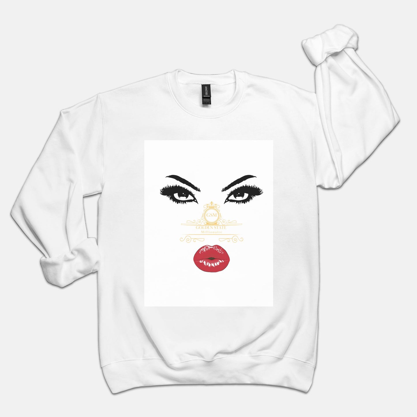 Women's Red Lips Golden State Millionaire Crew Neck Sweatshirt Gildan 18000