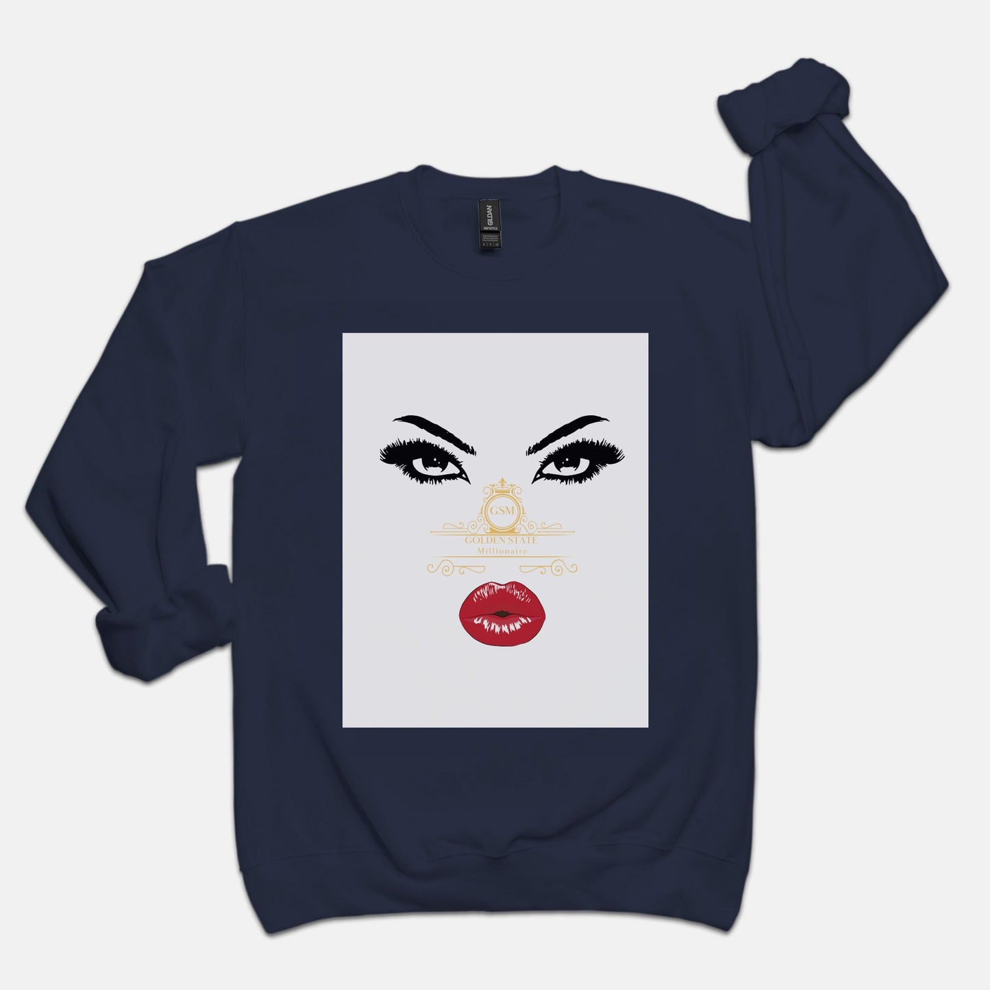 Women's Red Lips Golden State Millionaire Crew Neck Sweatshirt Gildan 18000