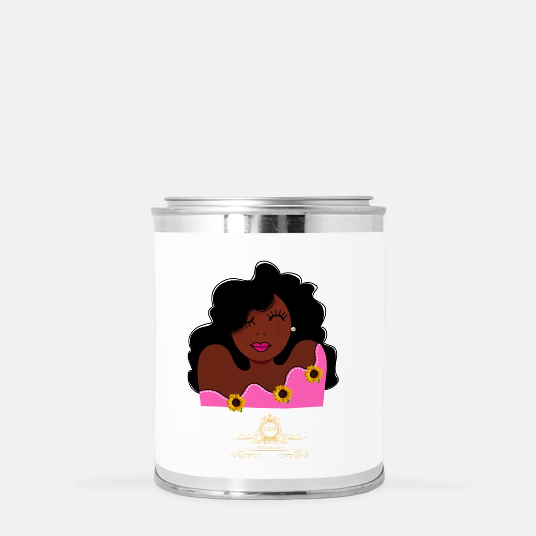 Pink Lady In Sunflowers Candle Paint Can (Hand Poured 16 oz.)