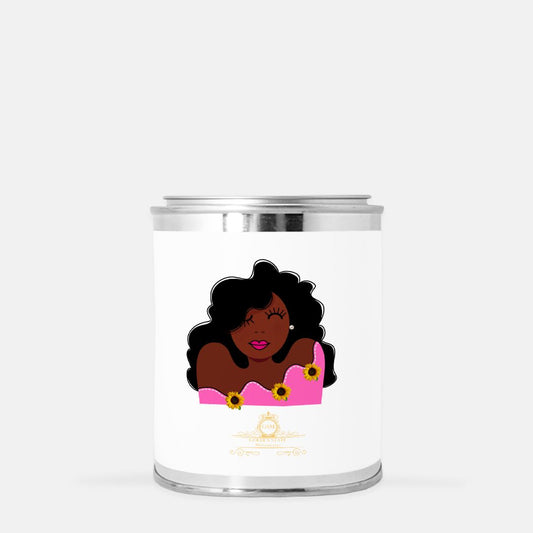 Pink Lady In Sunflowers Candle Paint Can (Hand Poured 16 oz.)