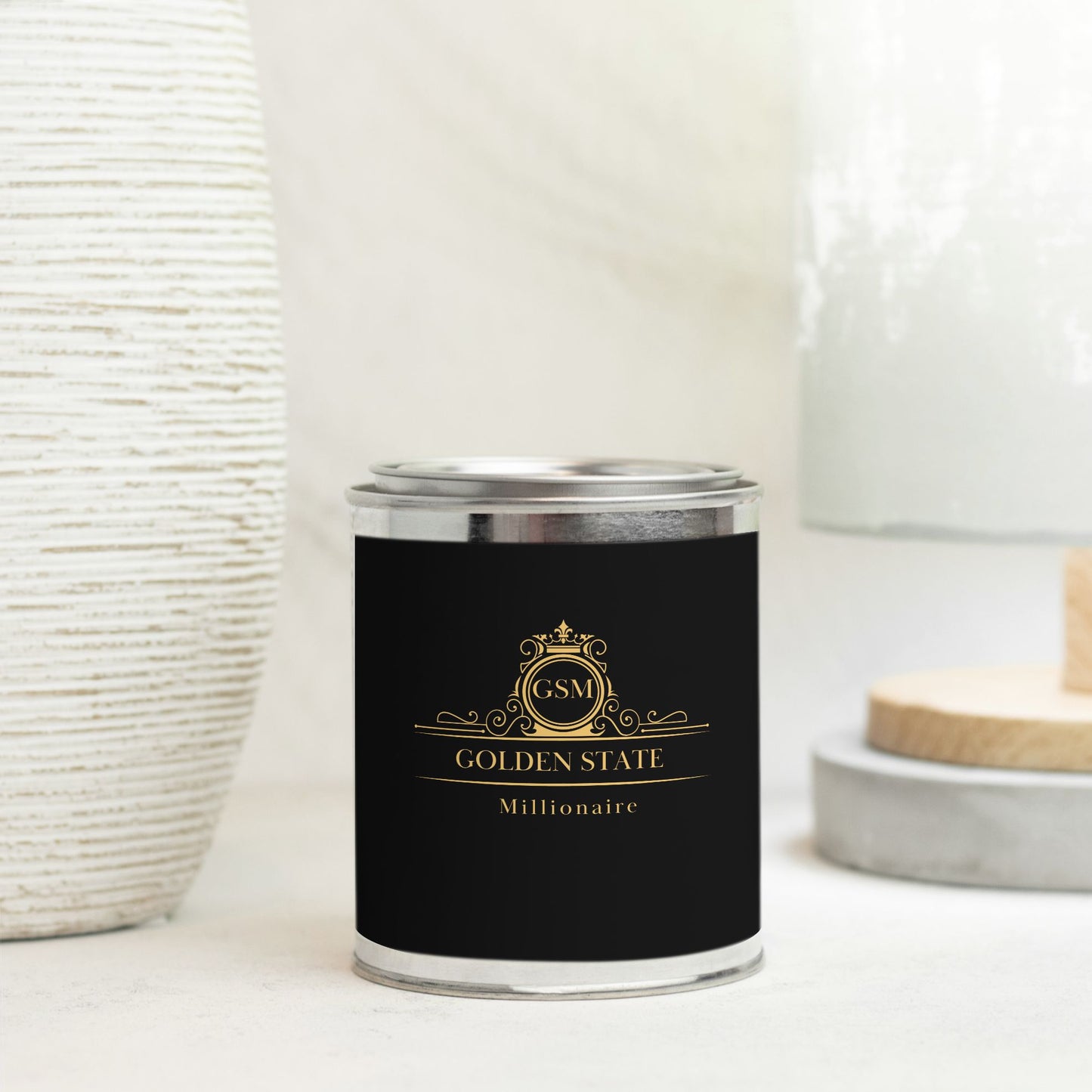A Black Golden State Millionaire Candle Paint Can (Hand Poured 16 oz.)