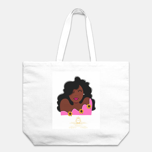 Pink Lady in Sunflowers Oversized Tote
