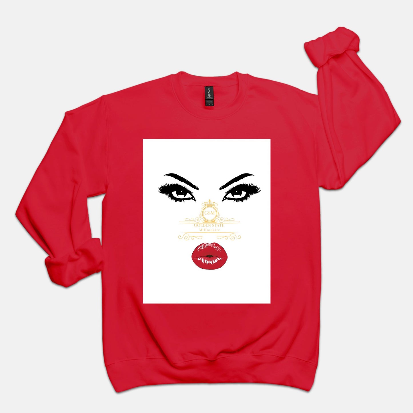 Women's Red Lips Golden State Millionaire Crew Neck Sweatshirt Gildan 18000
