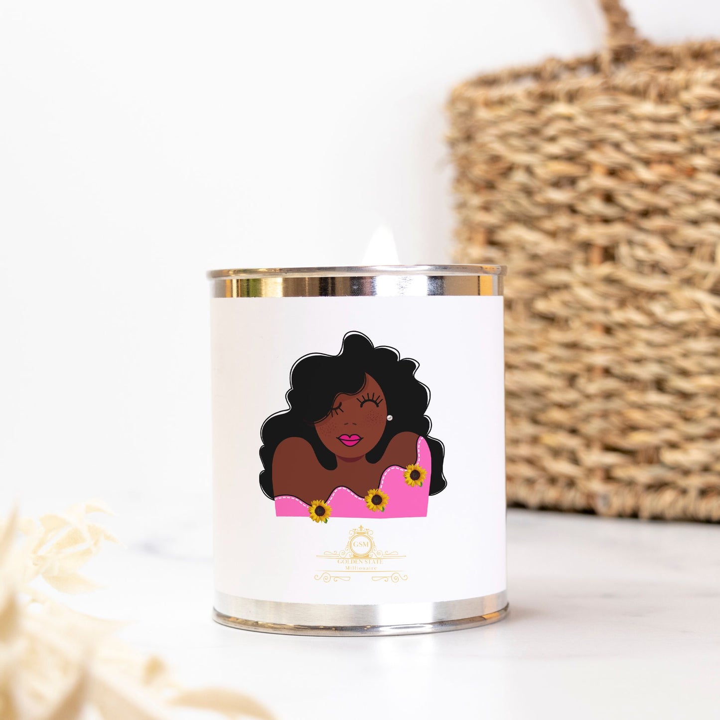 Pink Lady In Sunflowers Candle Paint Can (Hand Poured 16 oz.)