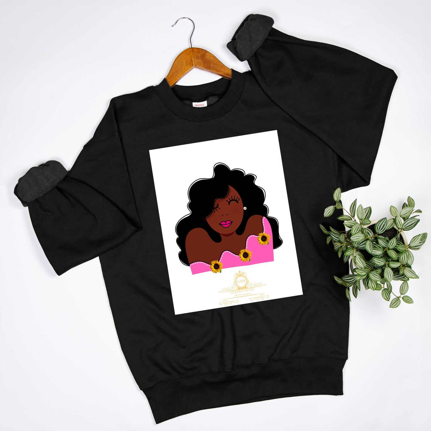 Pink Lady in Sunflowers Unisex Crew Neck Sweatshirt Hanes F260