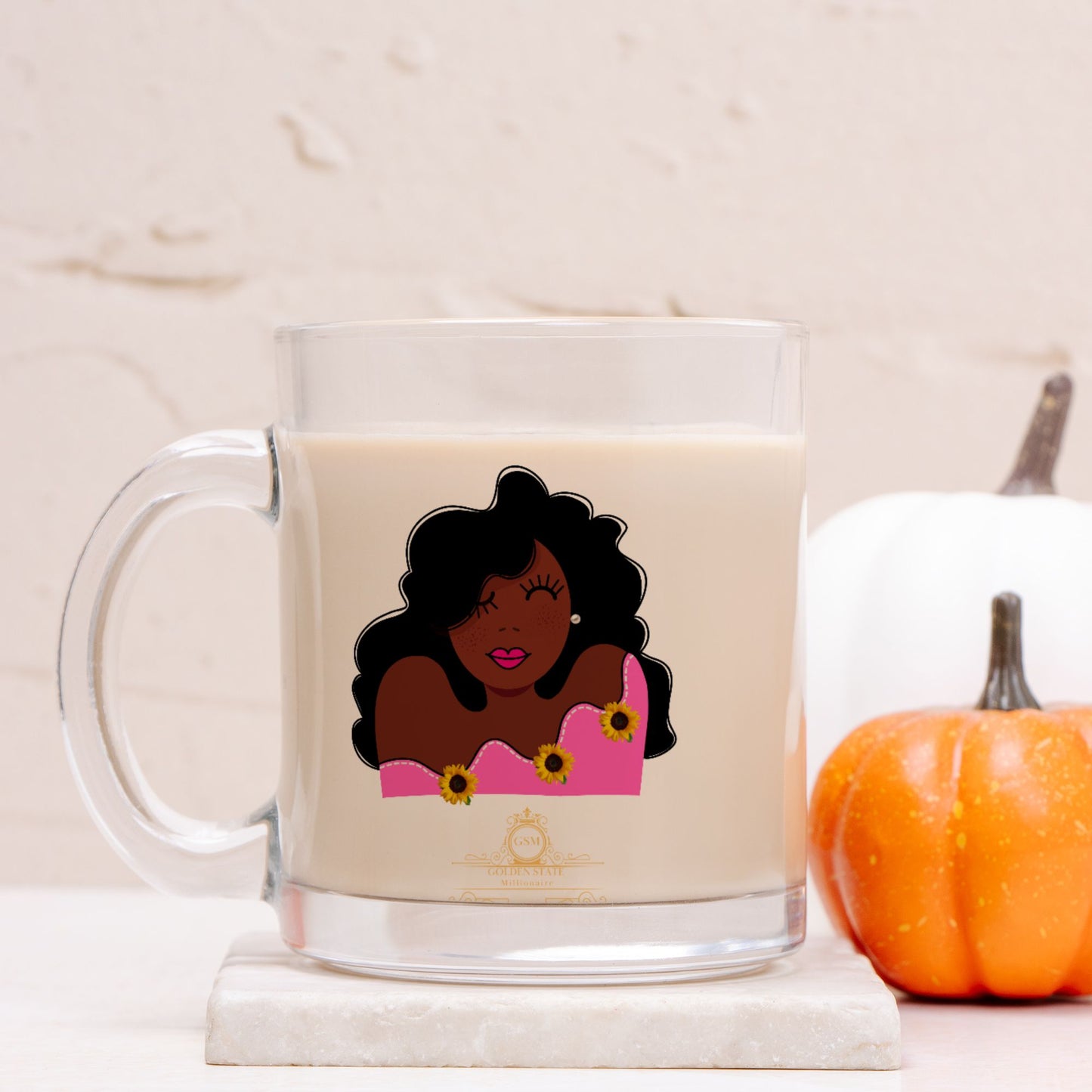 Pink lady in Sunflowers Glass Mug