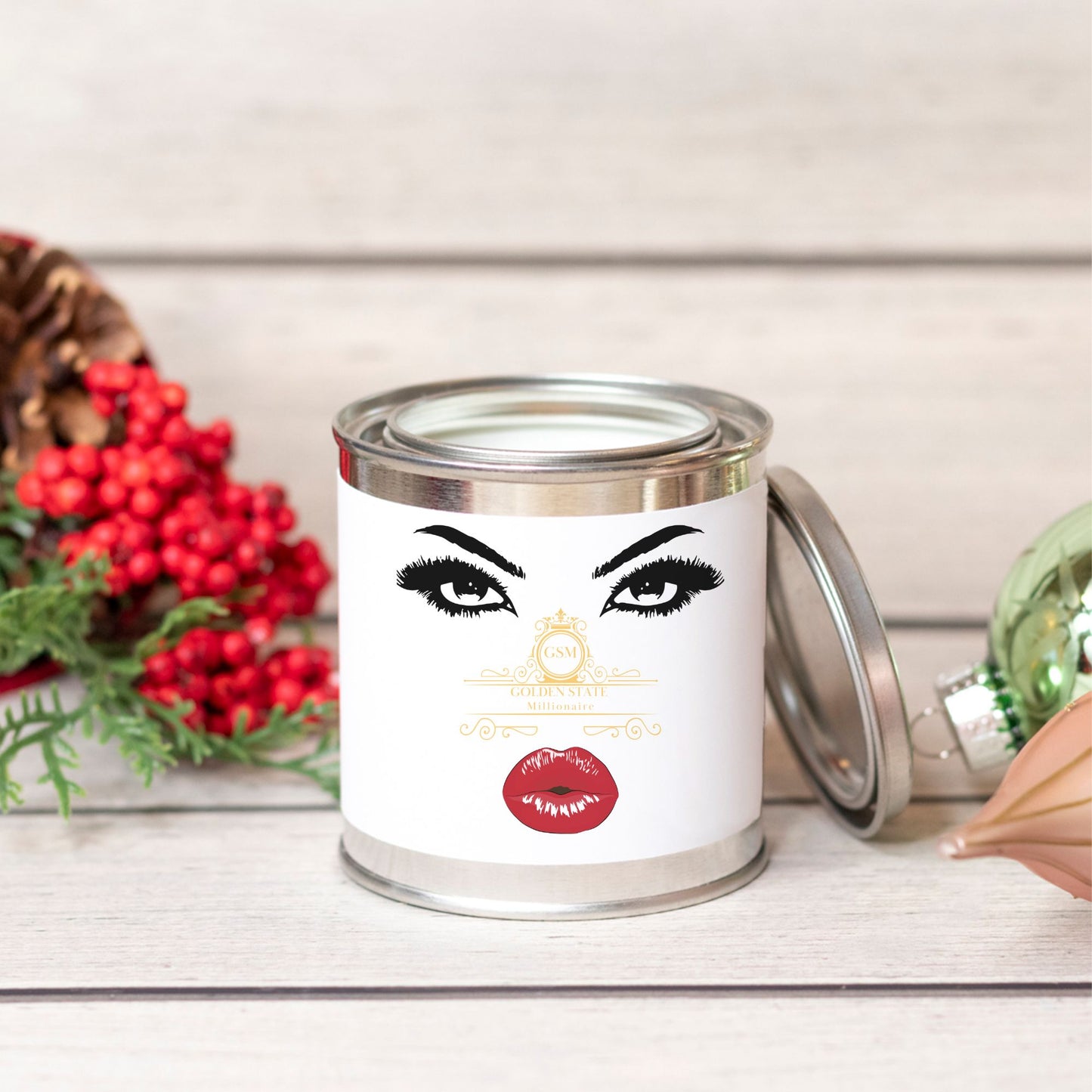 Red Lips Golden Sate Millionaire Candle Paint Can (Hand Poured 8 oz.)