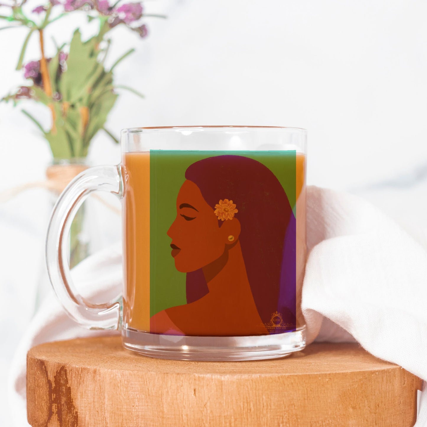 Brown Lady inTurquoise Glass Mug