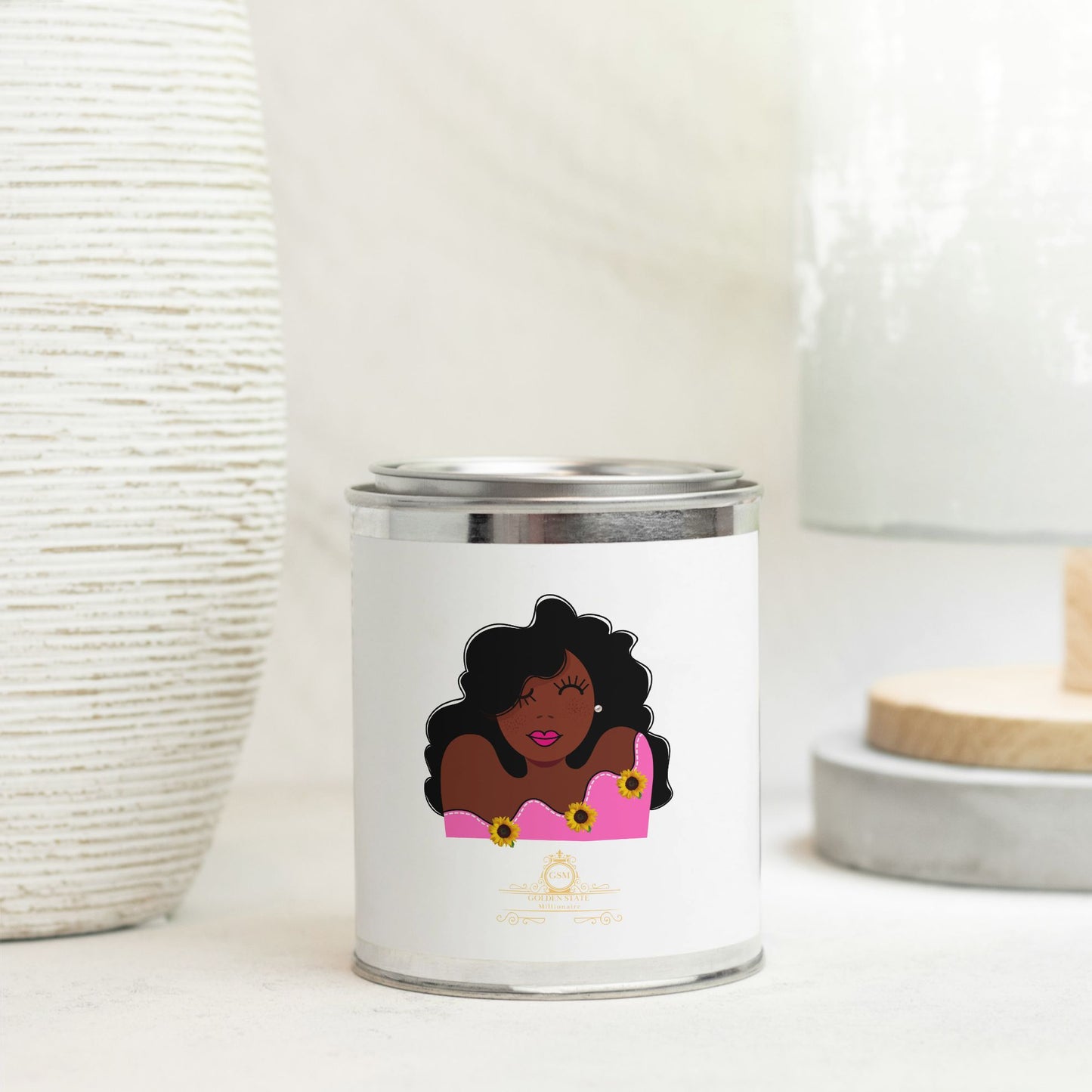 Pink Lady In Sunflowers Candle Paint Can (Hand Poured 16 oz.)