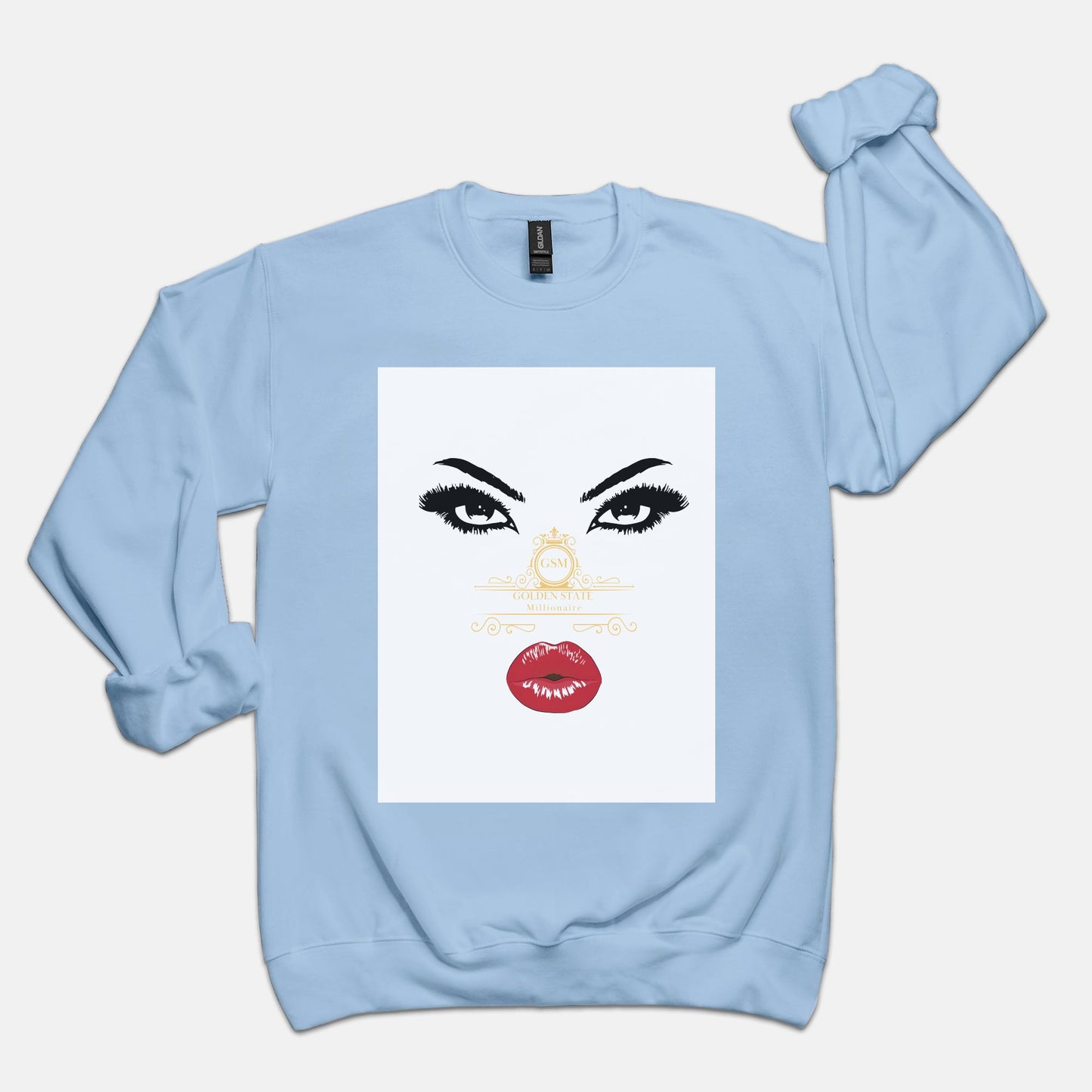 Women's Red Lips Golden State Millionaire Crew Neck Sweatshirt Gildan 18000