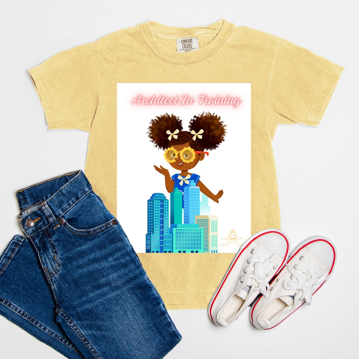 Kids African American Architect Girl Comfort Color Youth Tee