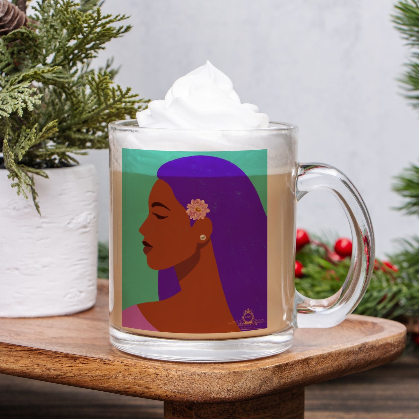 Brown Lady inTurquoise Glass Mug