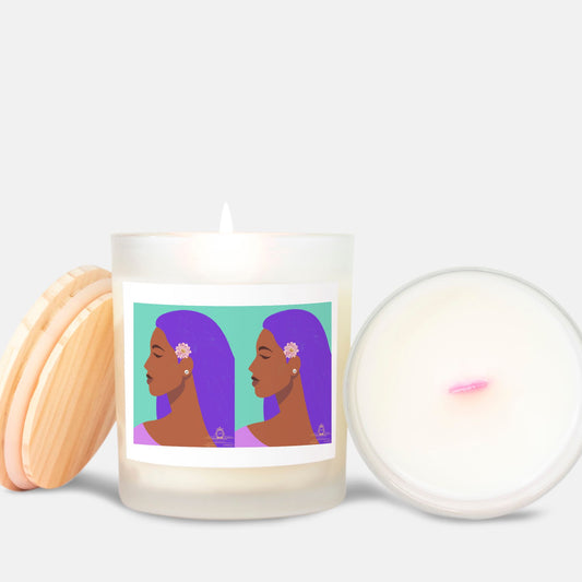 Brown Lady in Turquoise Candle Frosted (Pink Wick) Glass