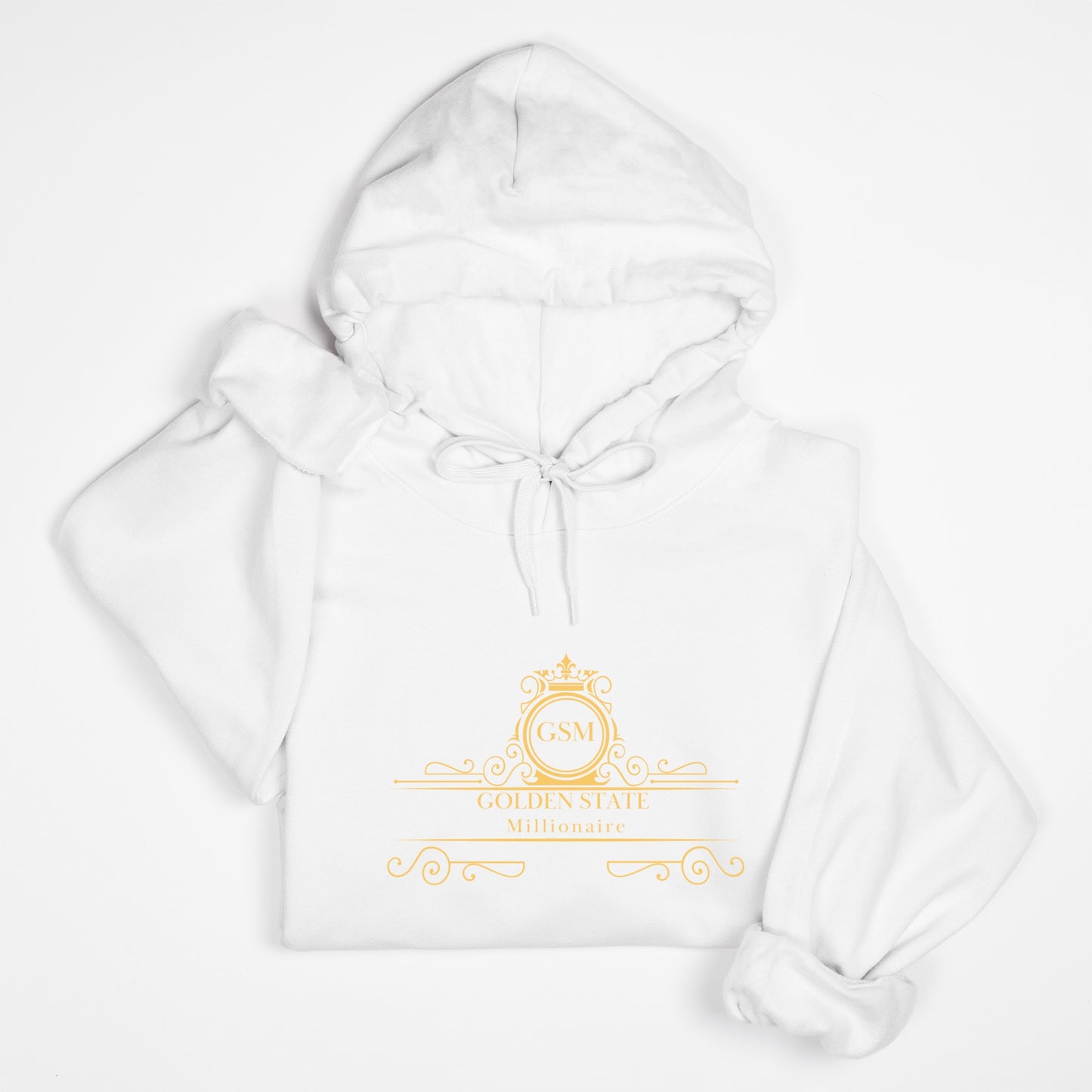 A White and Gold Unisex Golden State Millionaire Hooded Sweatshirt Gildan 18500