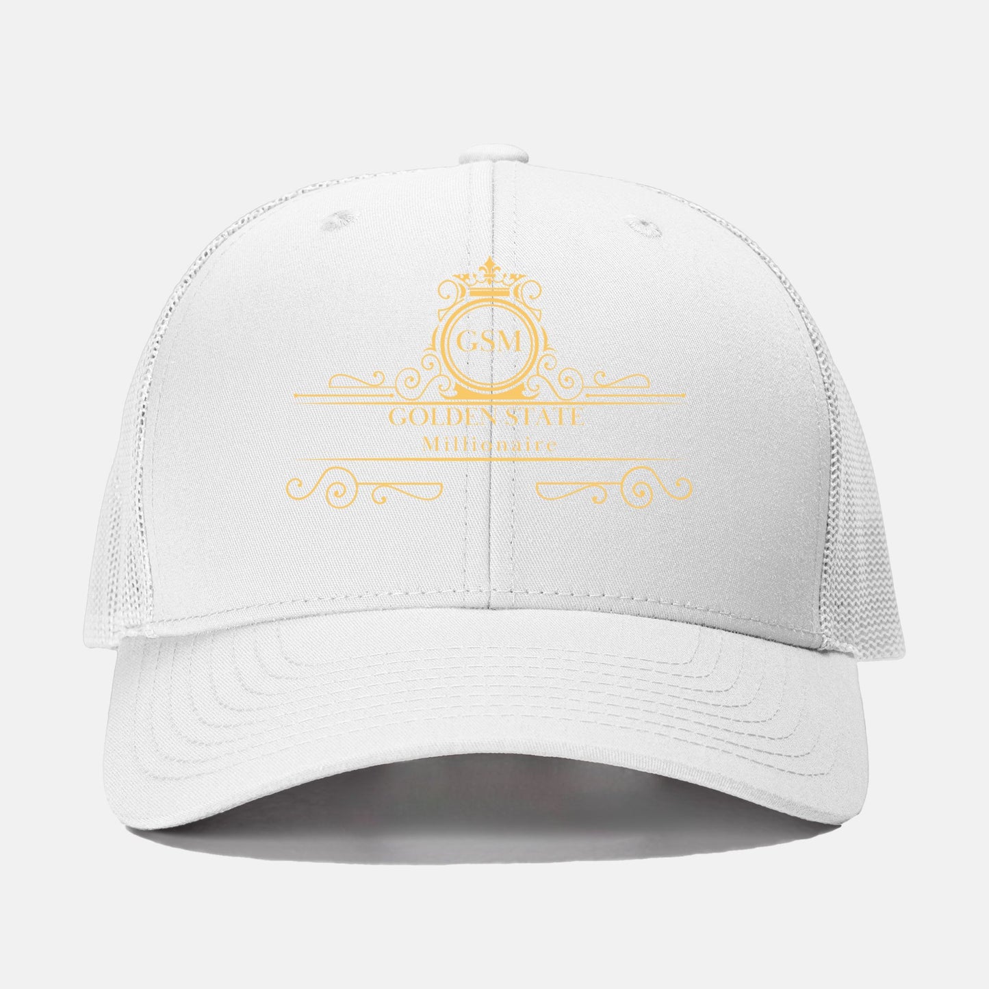 A White and Gold Golden State Millionaire Retro Trucker Hat