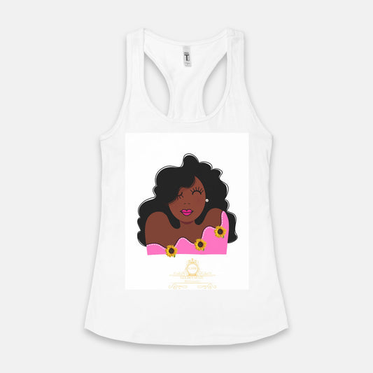 Pink Lady in Sunflowers Racerback Tank Next Level