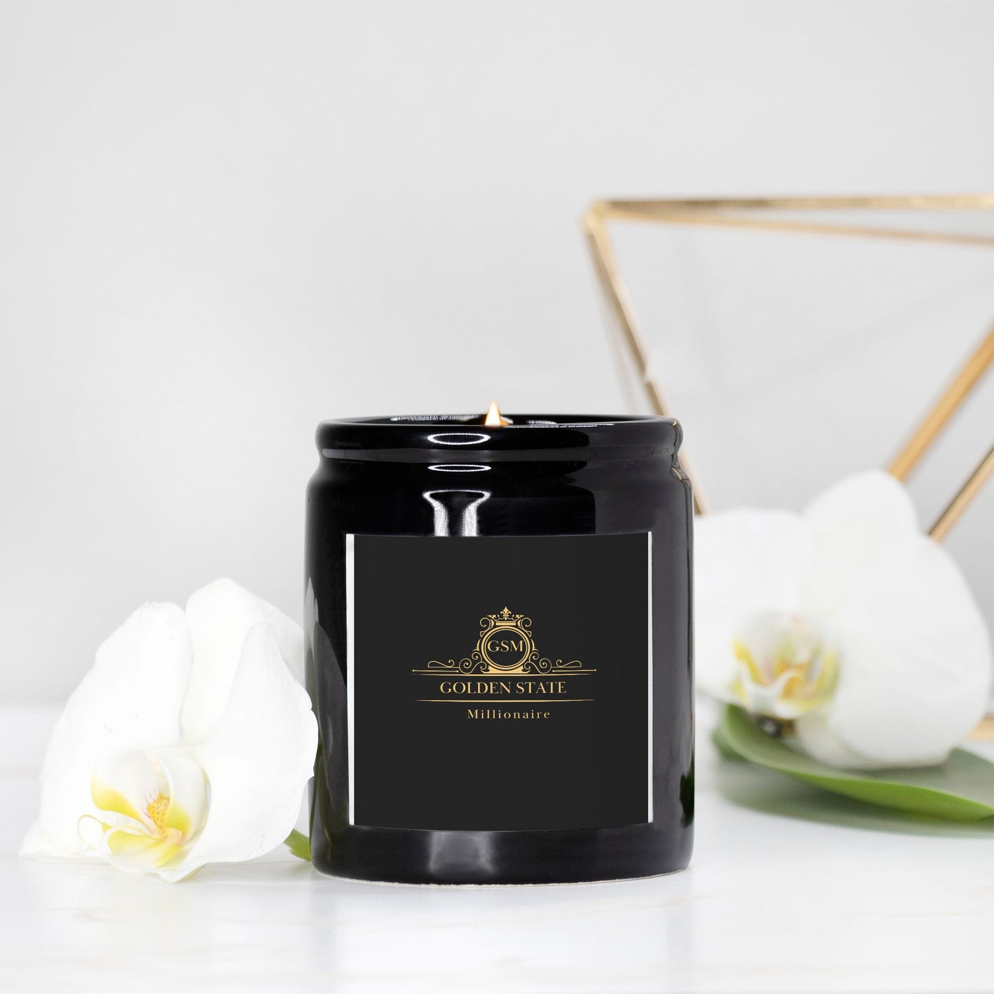 Gold and black Candle Ceramic 8oz (Black)