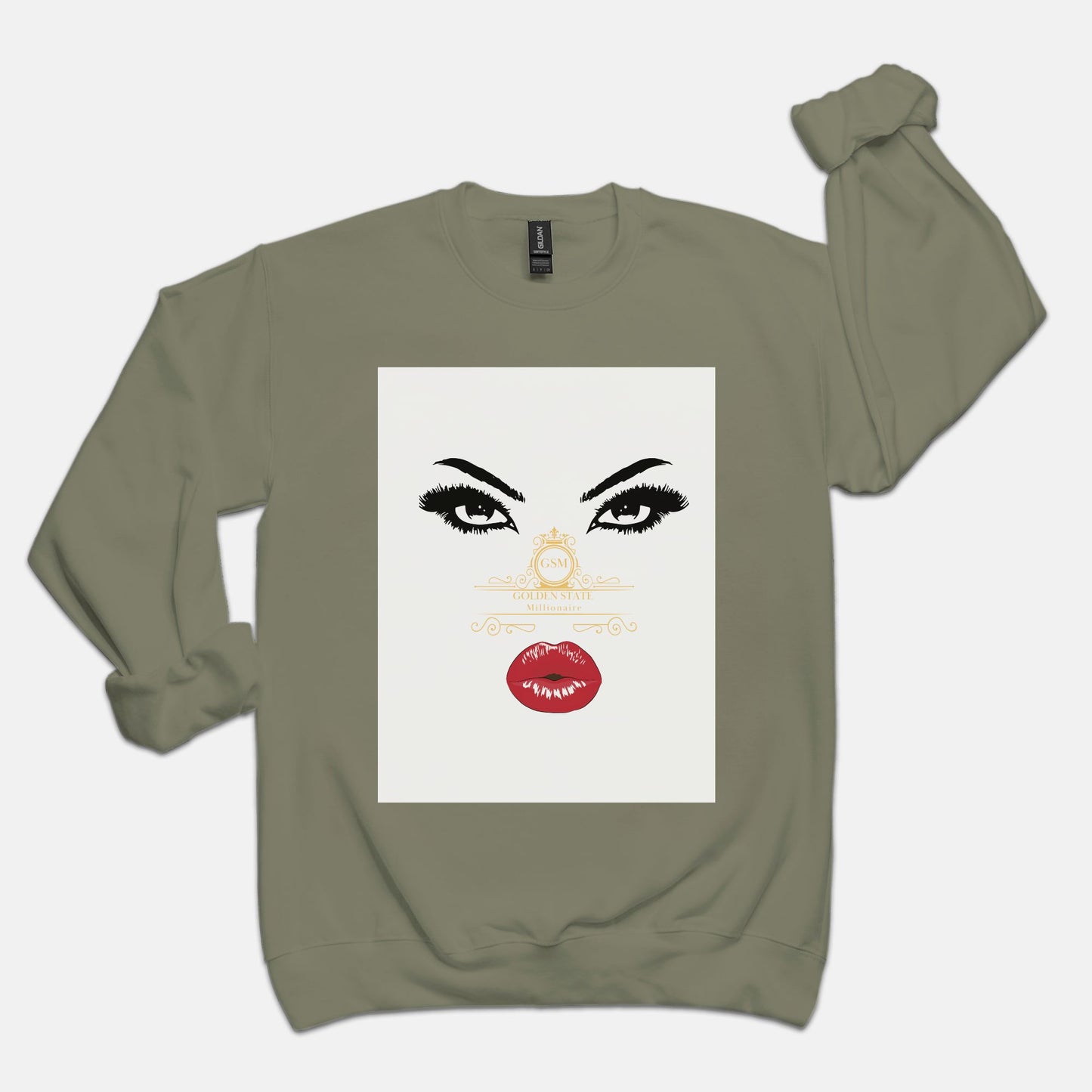 Women's Red Lips Golden State Millionaire Crew Neck Sweatshirt Gildan 18000