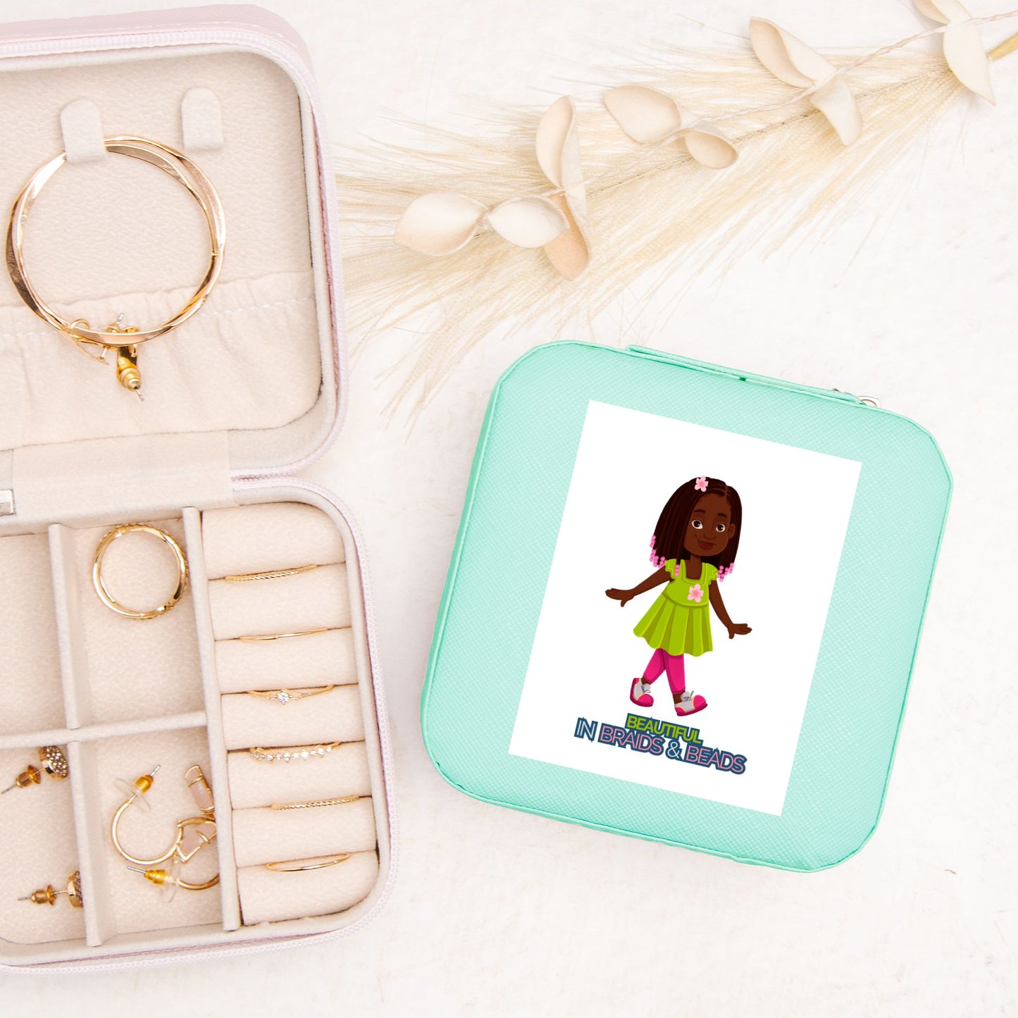 Kids African American Braids & Beads Jewelry Travel Case