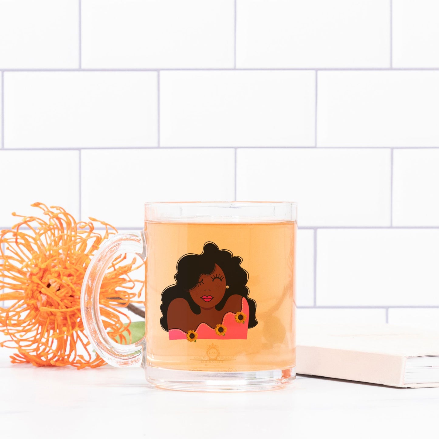 Pink lady in Sunflowers Glass Mug