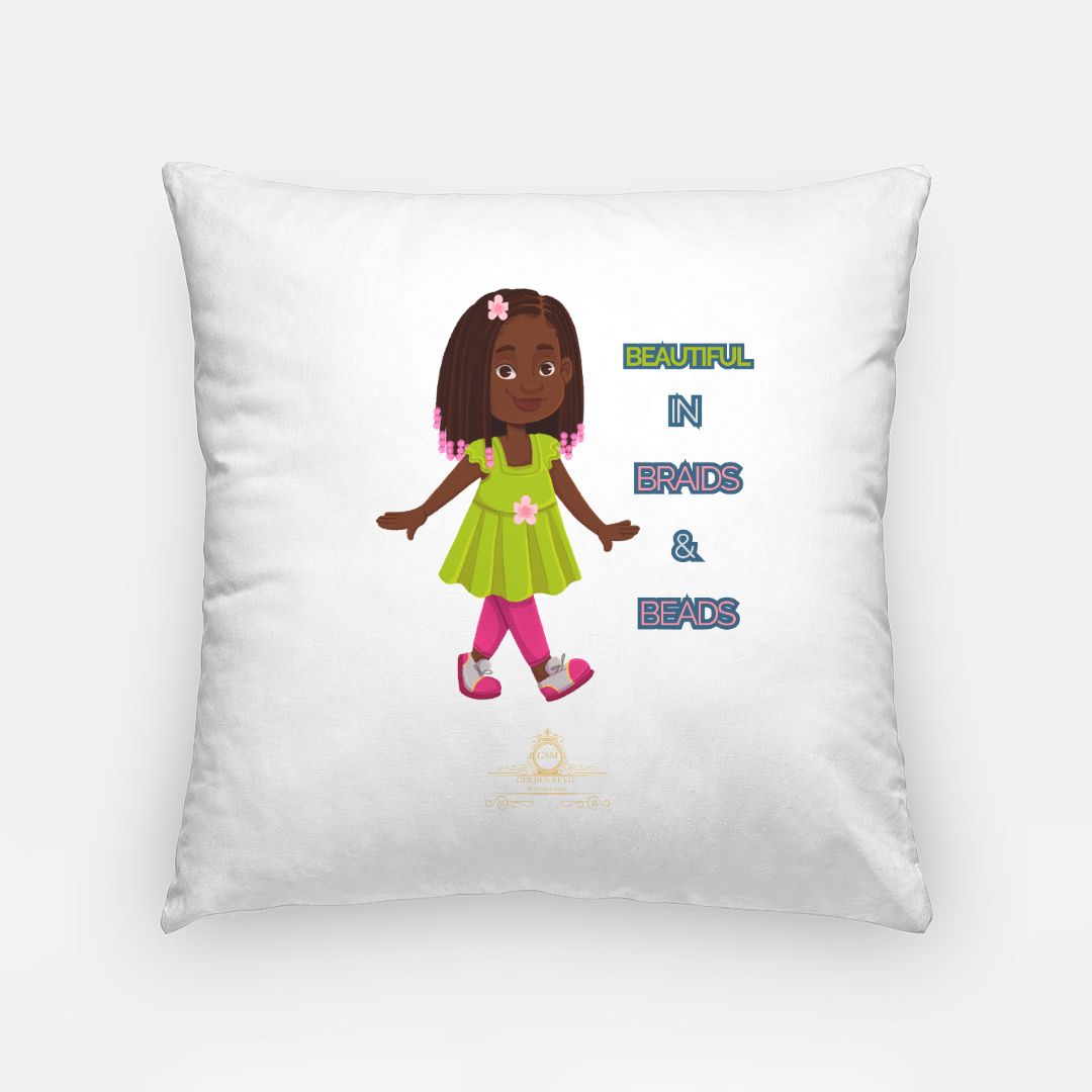 Kids African American Braids & Beads Pillow Case 18 Inch