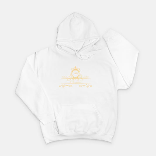 A White and Gold Unisex Golden State Millionaire Hooded Sweatshirt Gildan 18500