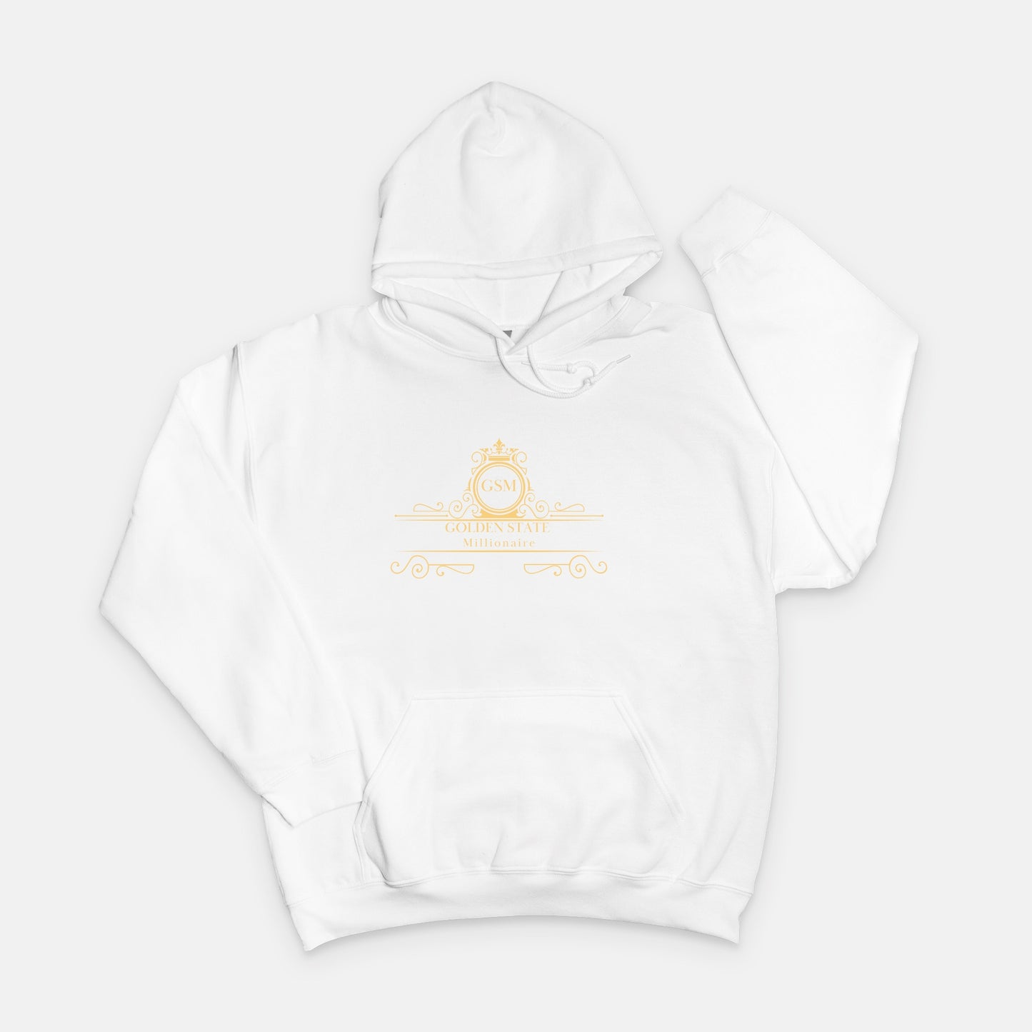 A White and Gold Unisex Golden State Millionaire Hooded Sweatshirt Gildan 18500