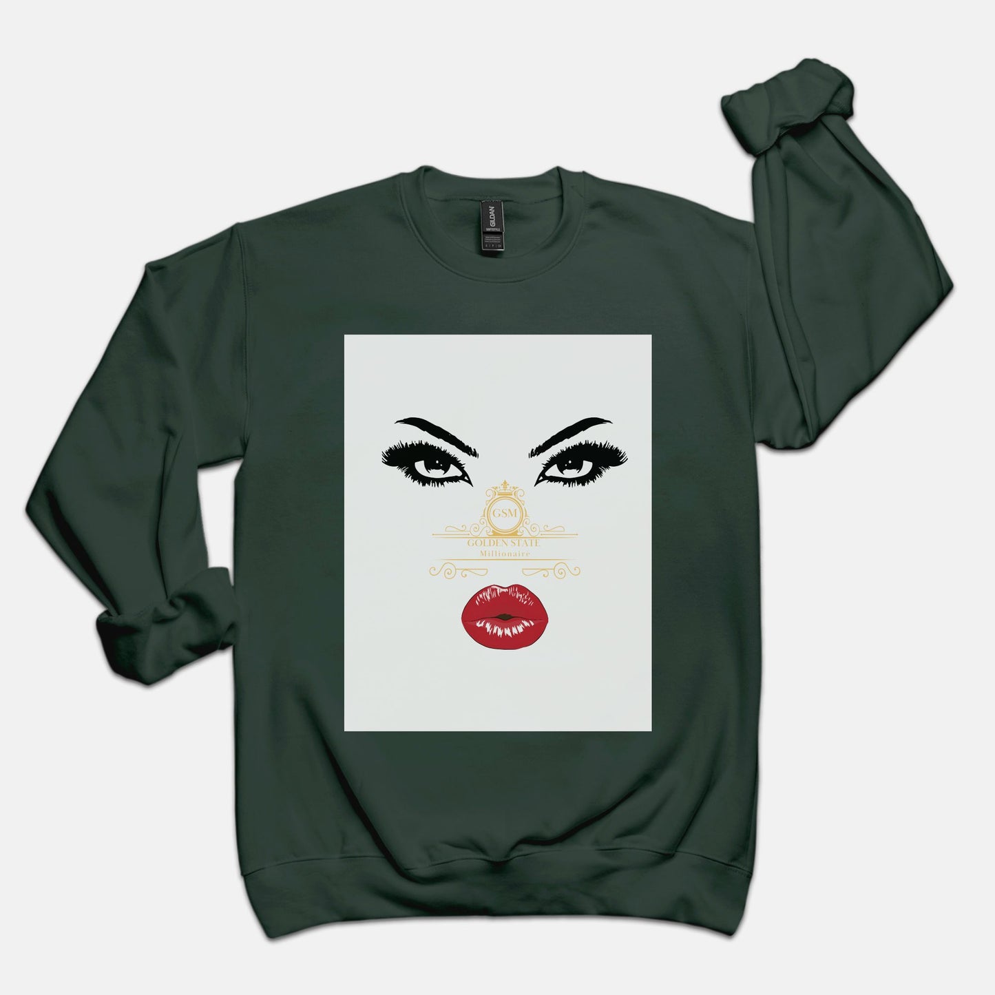 Women's Red Lips Golden State Millionaire Crew Neck Sweatshirt Gildan 18000