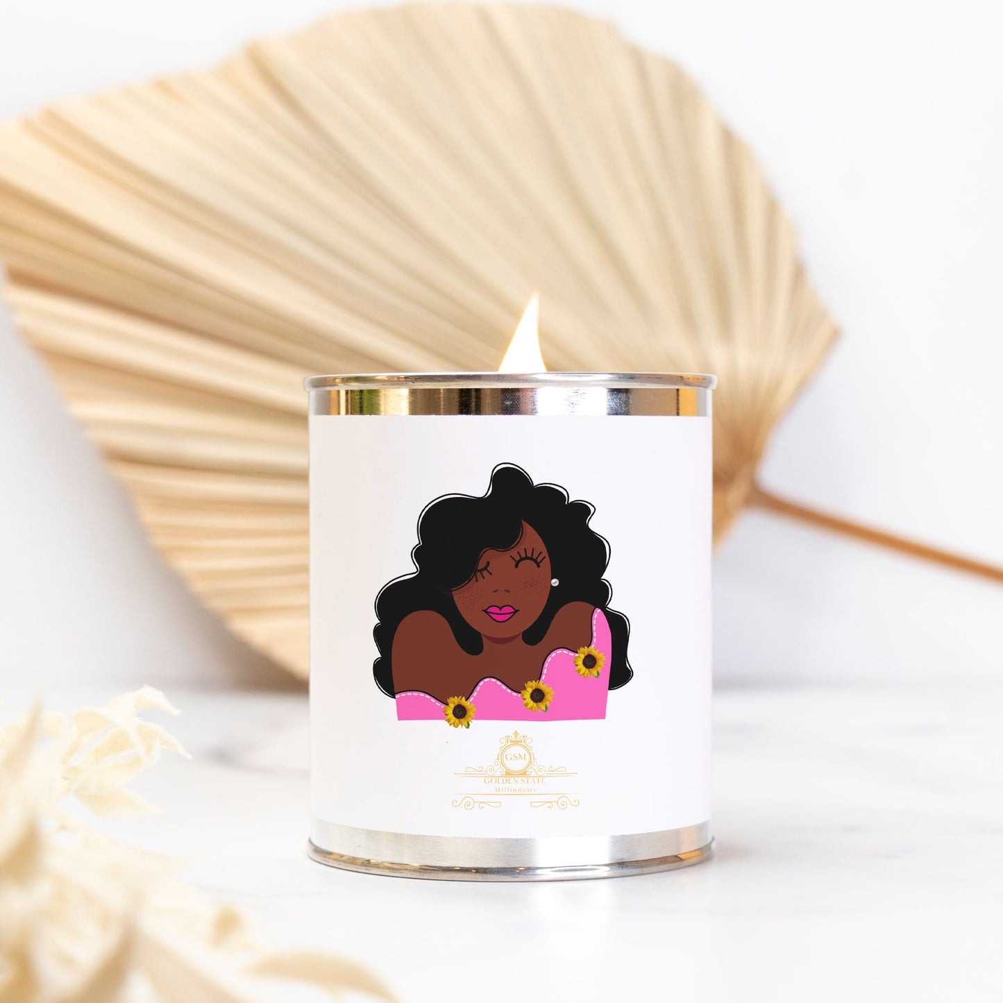 Pink Lady In Sunflowers Candle Paint Can (Hand Poured 16 oz.)