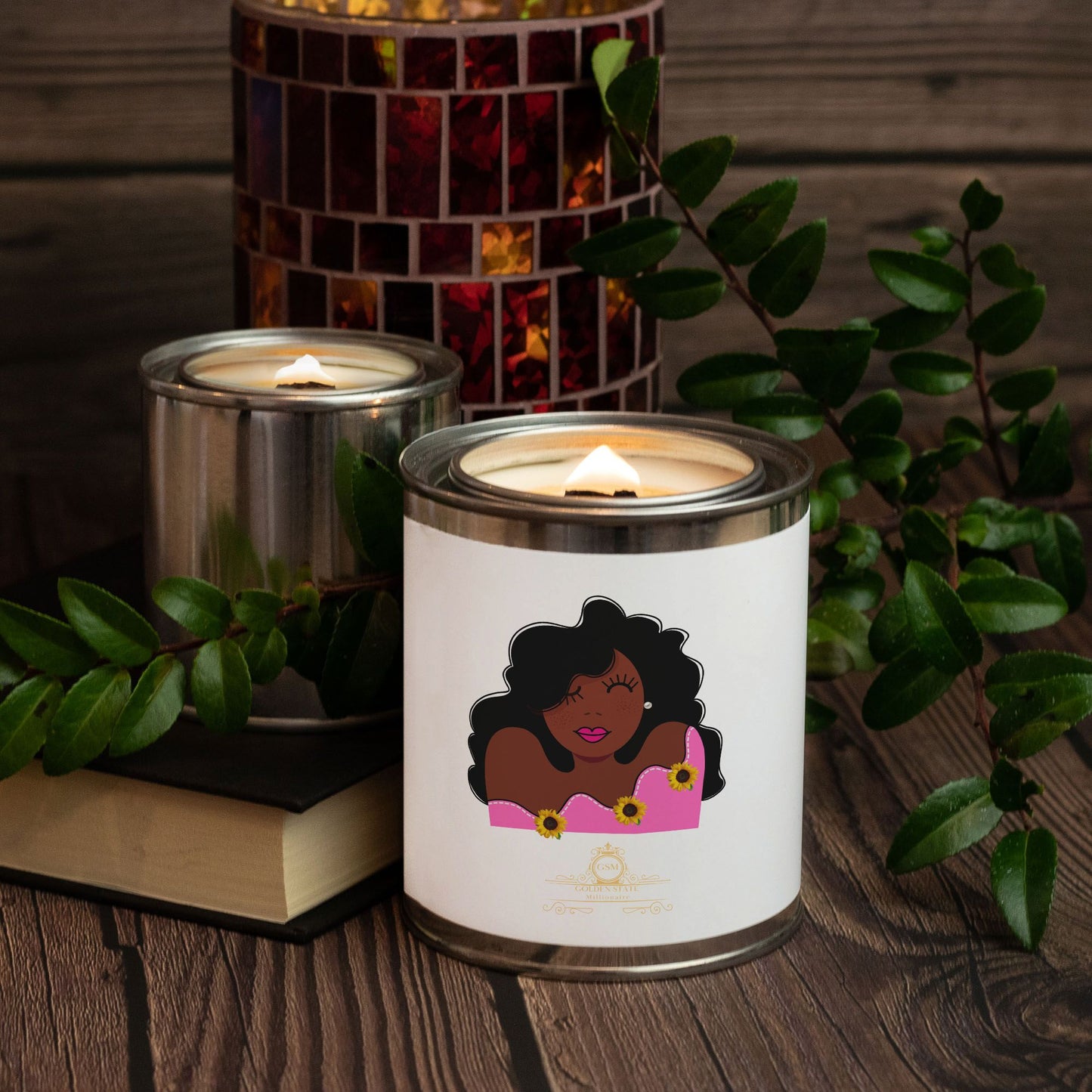 Pink Lady In Sunflowers Candle Paint Can (Hand Poured 16 oz.)