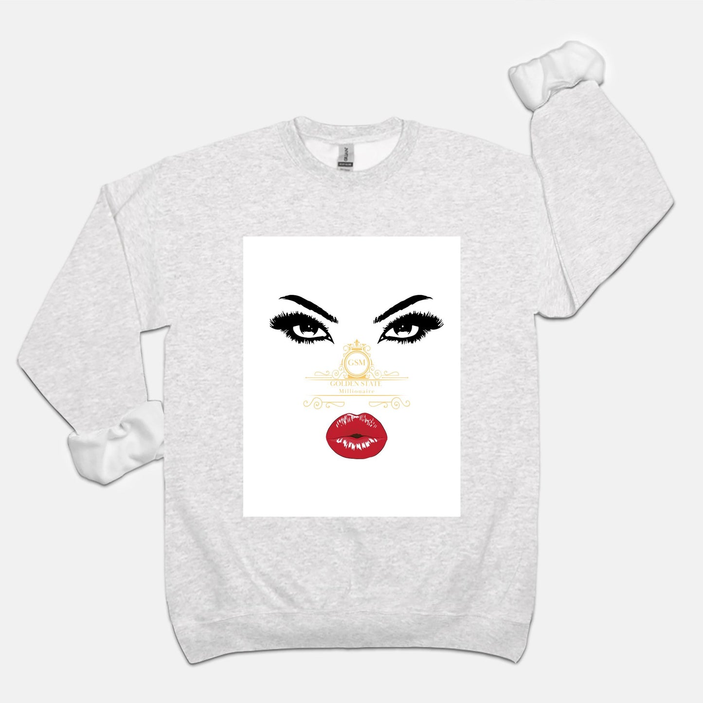 Women's Red Lips Golden State Millionaire Crew Neck Sweatshirt Gildan 18000