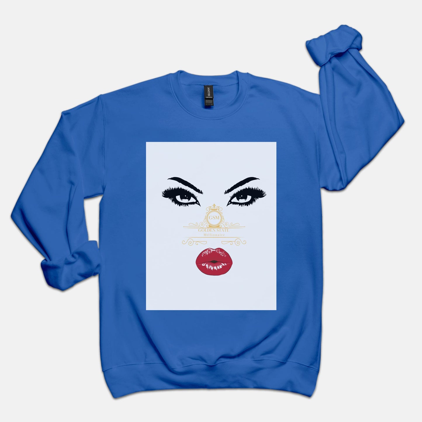 Women's Red Lips Golden State Millionaire Crew Neck Sweatshirt Gildan 18000