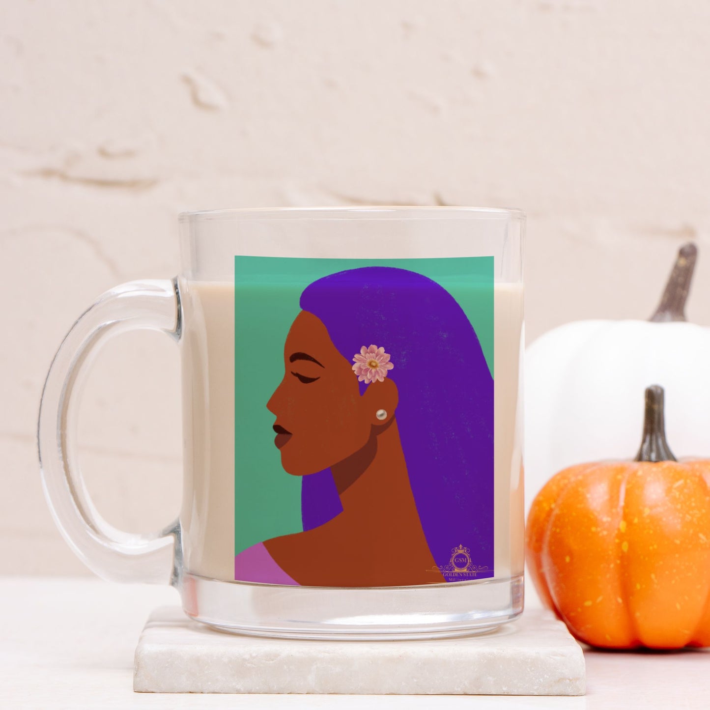 Brown Lady inTurquoise Glass Mug