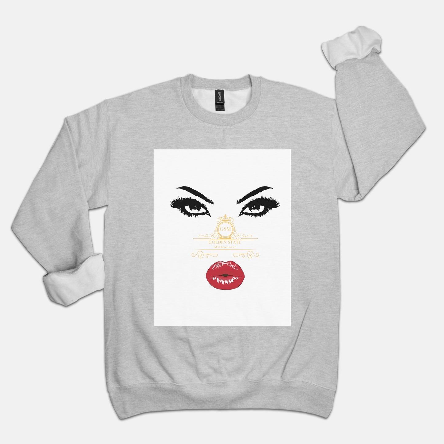 Women's Red Lips Golden State Millionaire Crew Neck Sweatshirt Gildan 18000