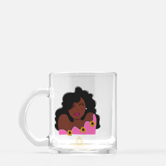 Pink lady in Sunflowers Glass Mug