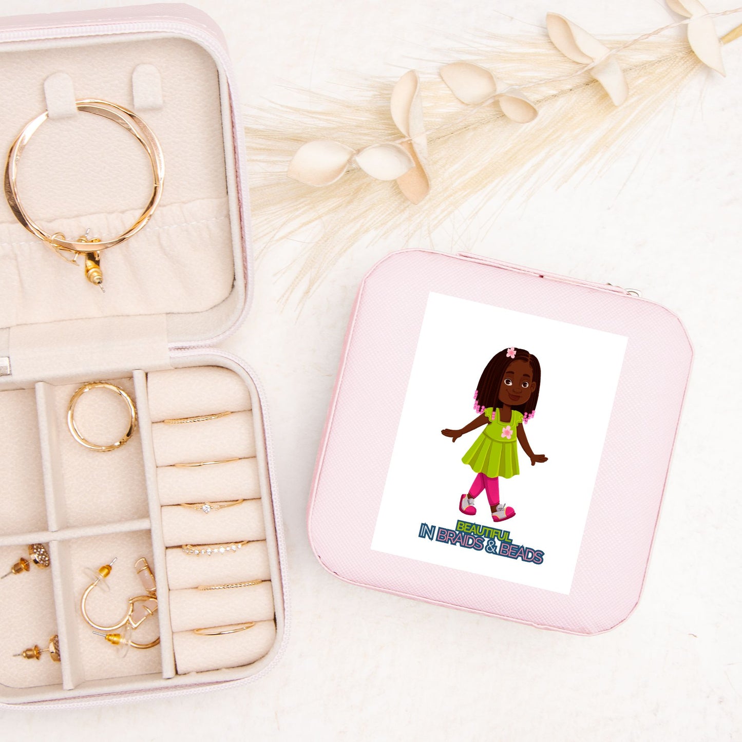 Kids African American Braids & Beads Jewelry Travel Case