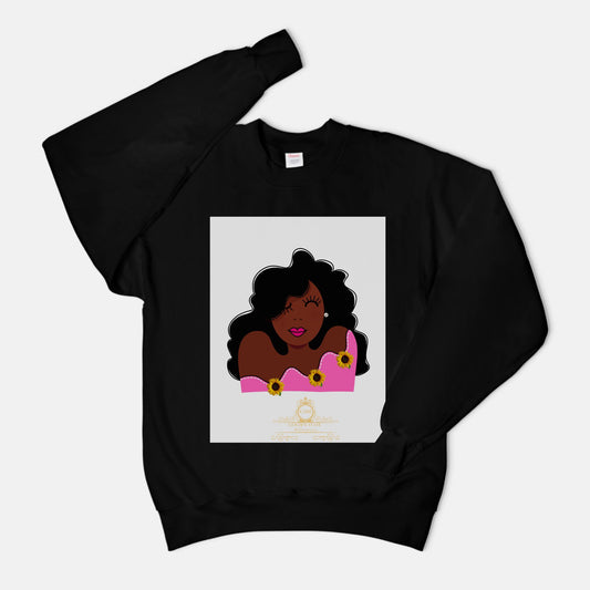 Pink Lady in Sunflowers Unisex Crew Neck Sweatshirt Hanes F260