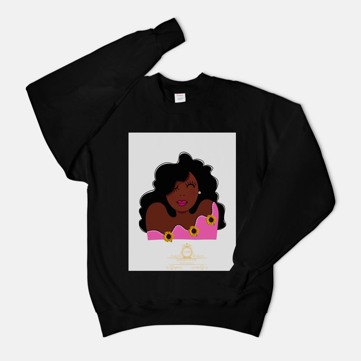 Pink Lady in Sunflowers Unisex Crew Neck Sweatshirt Hanes F260