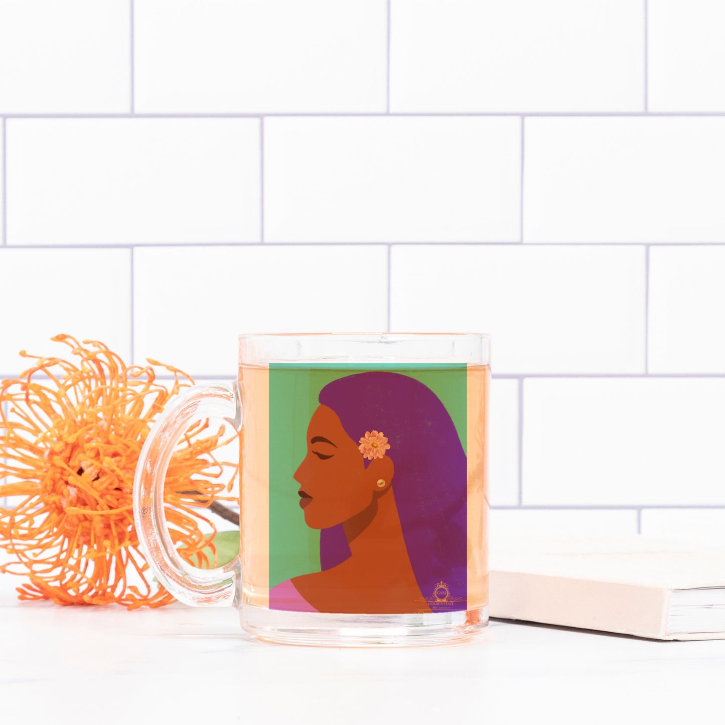 Brown Lady inTurquoise Glass Mug