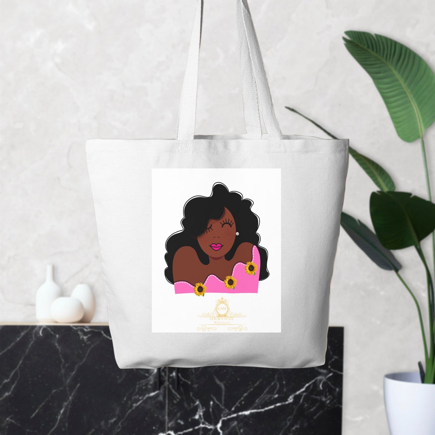 Pink Lady in Sunflowers Oversized Tote