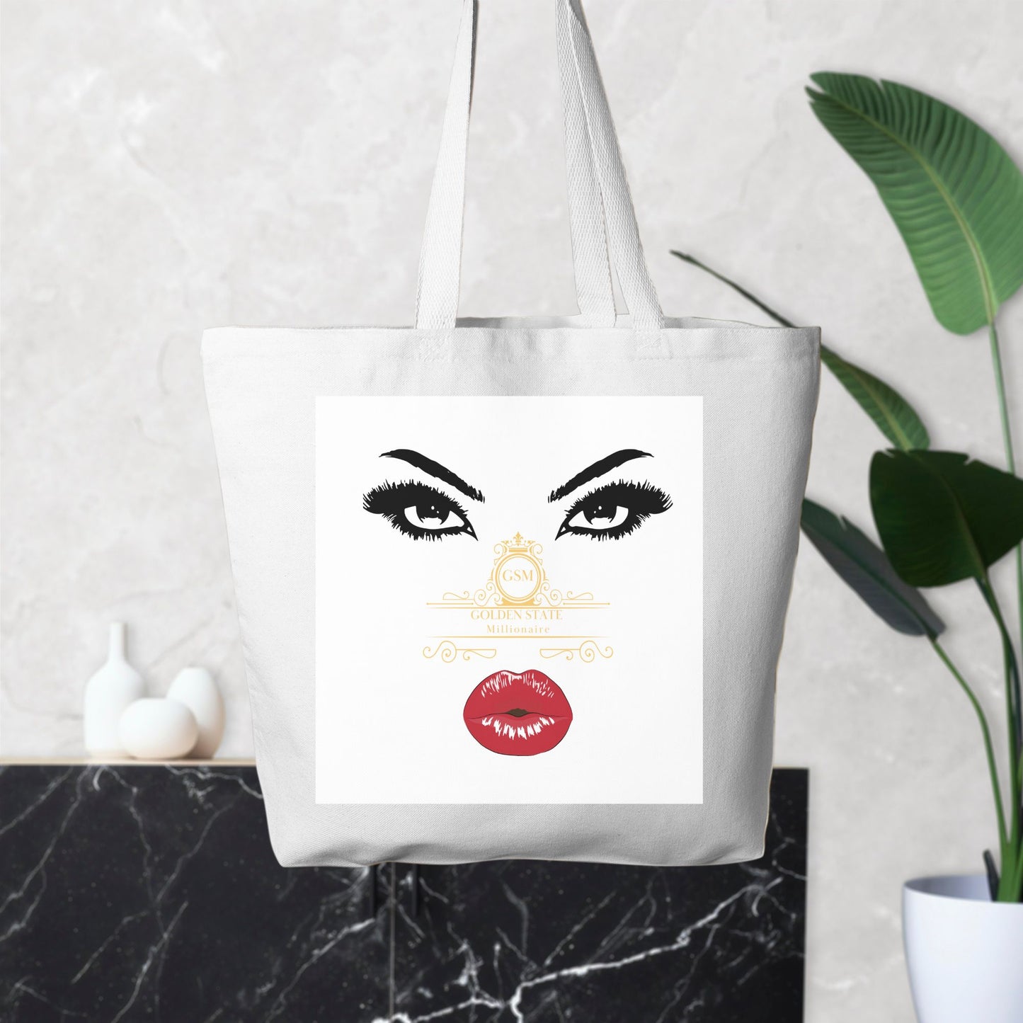 Red Lips Golden State Millionaire Oversized Tote