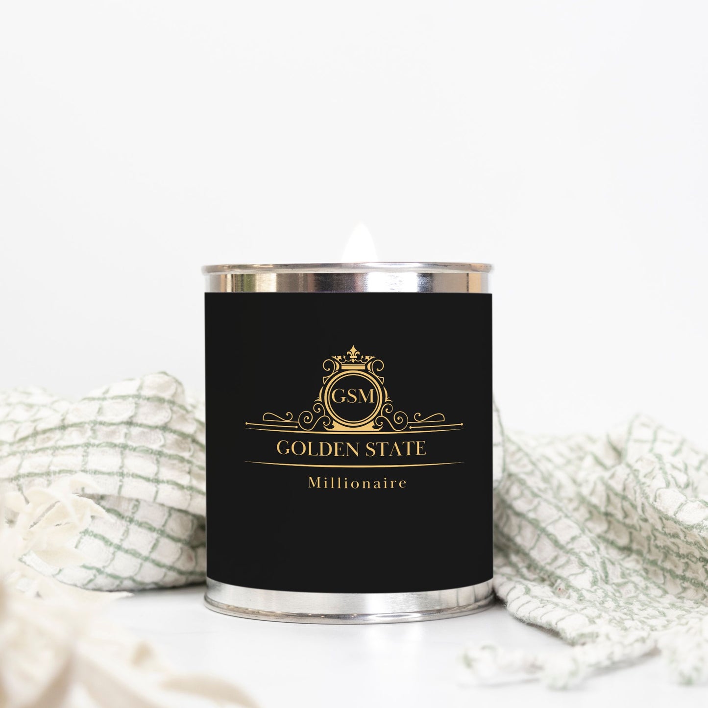 A Black Golden State Millionaire Candle Paint Can (Hand Poured 16 oz.)