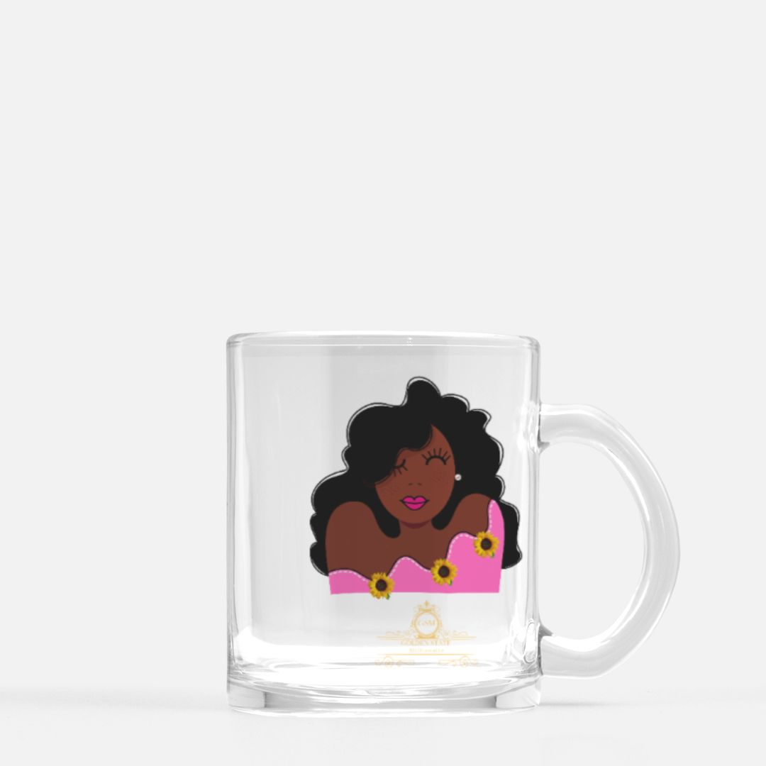 Pink lady in Sunflowers Glass Mug