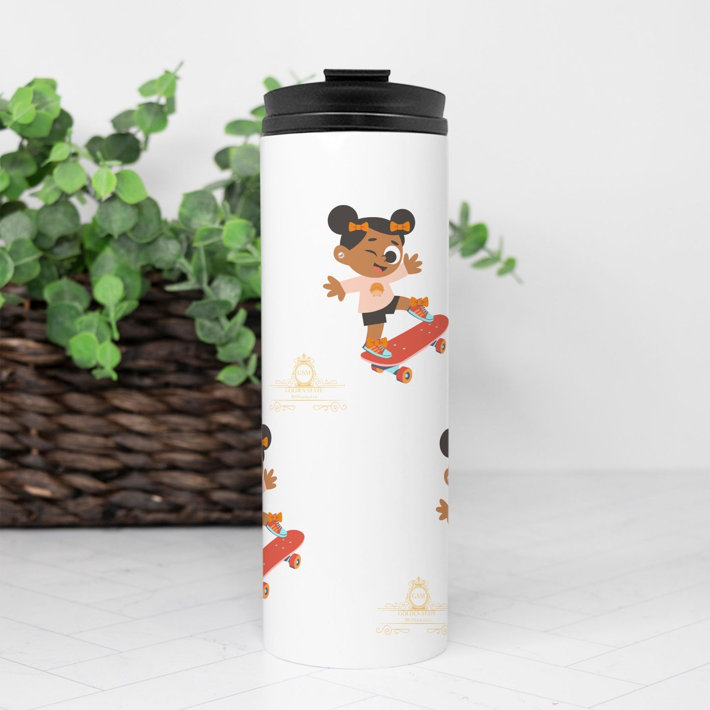 Kids African American Skateboard Girl Thermal Tumbler 16 oz.