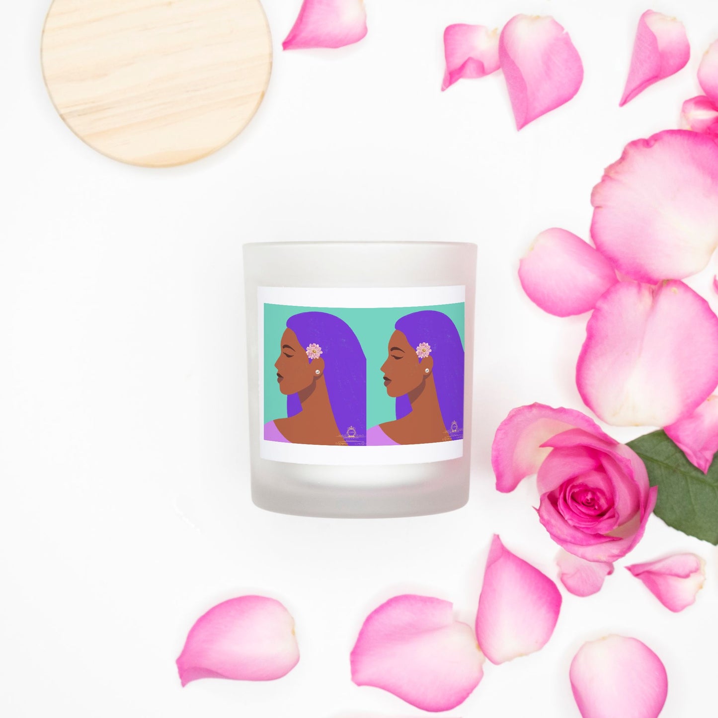 Brown Lady in Turquoise Candle Frosted (Pink Wick) Glass