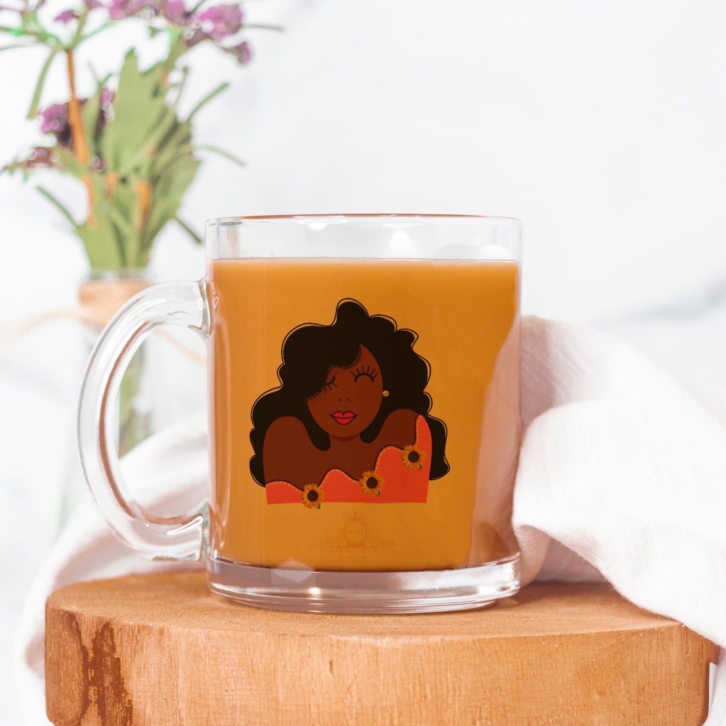 Pink lady in Sunflowers Glass Mug
