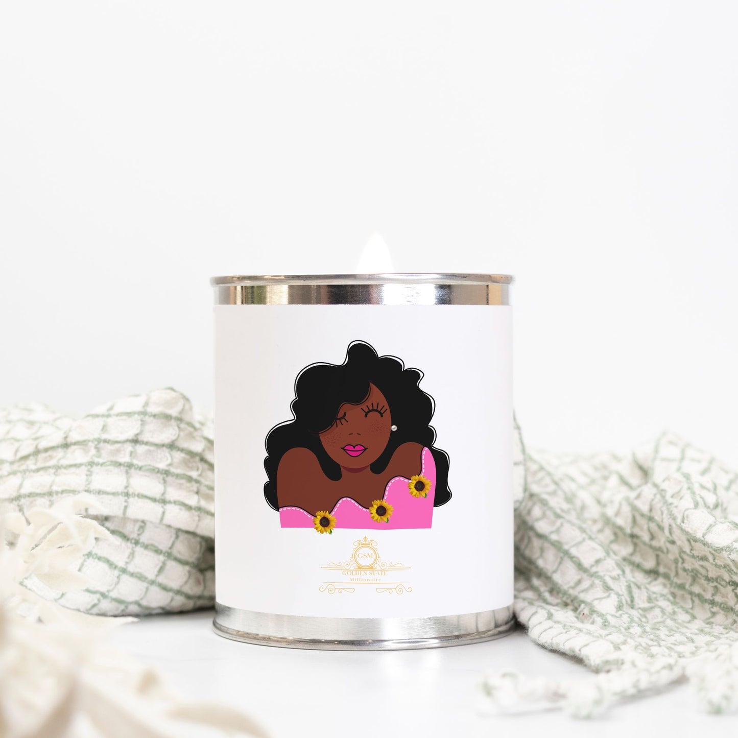 Pink Lady In Sunflowers Candle Paint Can (Hand Poured 16 oz.)