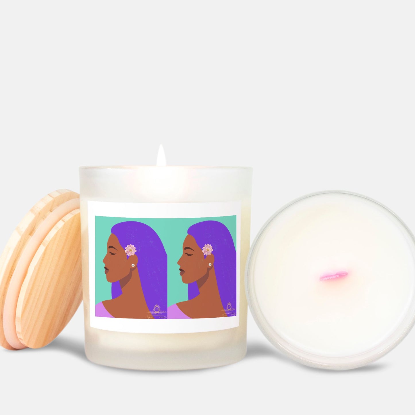 Brown Lady in Turquoise Candle Frosted (Pink Wick) Glass